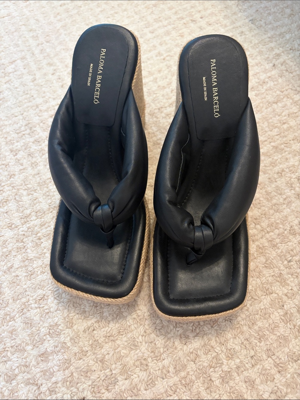 Paloma Barcelo Black Knotted Leather Espadrille Wedge Sandals